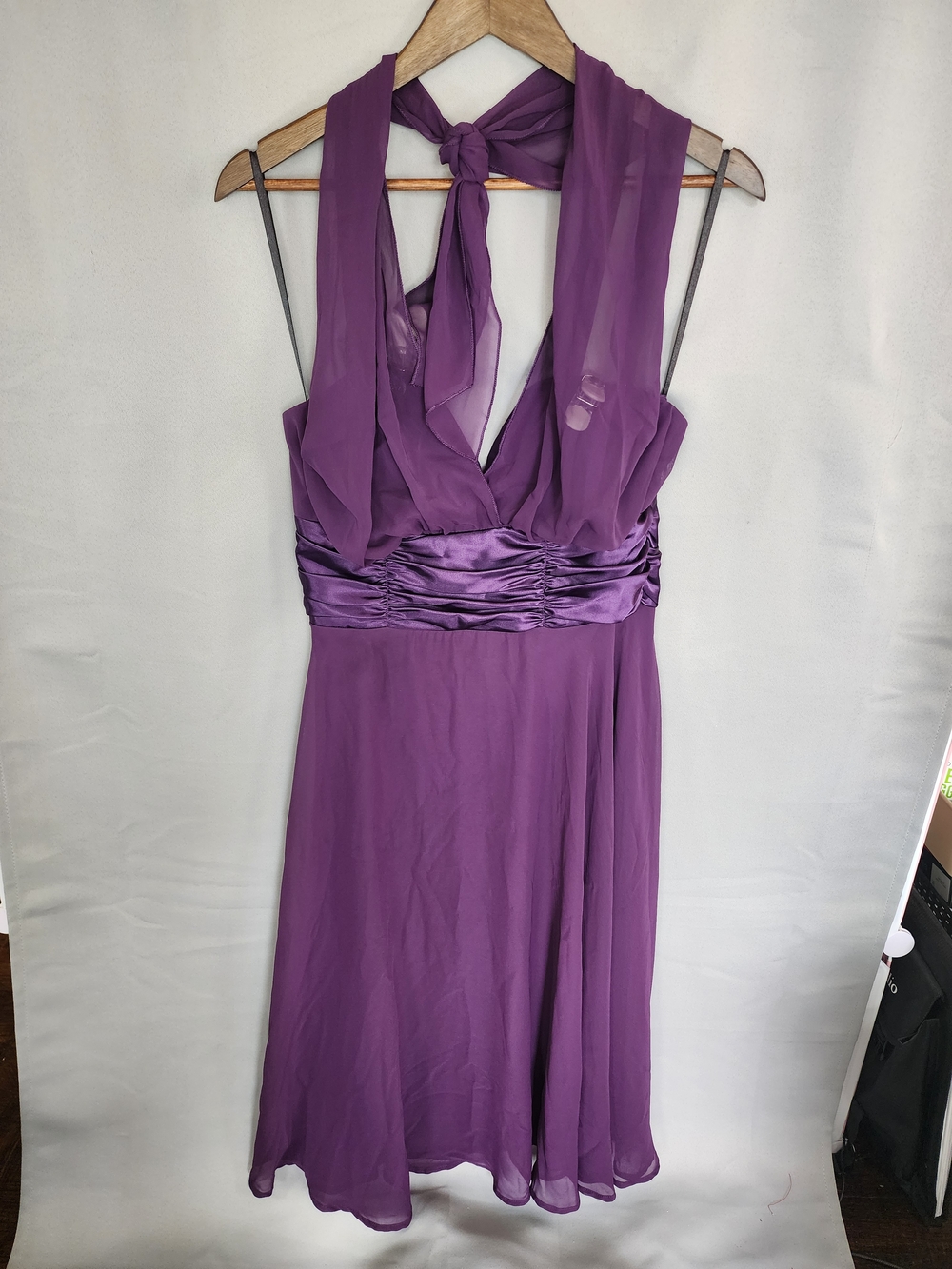 connected apparel Purple Chiffon Dress with Satin Waistband